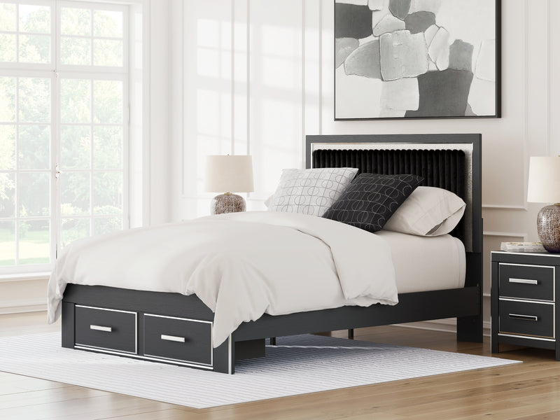 Evee Outdoor & More - Ashley Furniture - Zuraleus Bedroom - Queen Upholstered Panel Storage Bed / Black - PCB3380B4