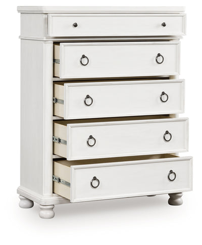 Evee Outdoor & More - Ashley Furniture - Rowlenstown Bedroom - Five Drawer Chest / Antique White - PCB823-46