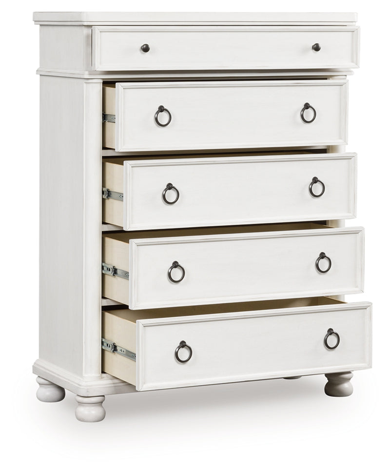 Evee Outdoor & More - Ashley Furniture - Rowlenstown Bedroom - Five Drawer Chest / Antique White - PCB823-46