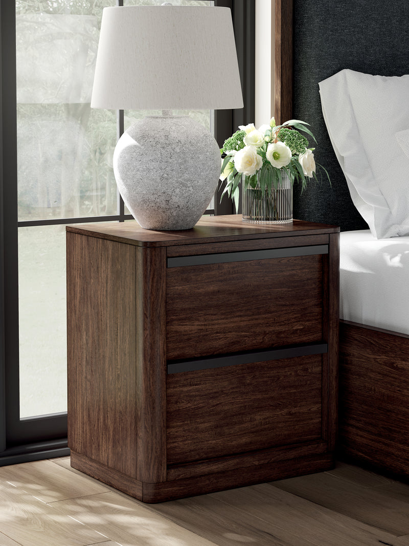 Evee Outdoor & More - Ashley Furniture - Dilenno Bedroom - Two Drawer Night Stand / Dark Brown - PCB857-92