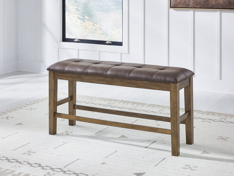 Evee Outdoor & More - Ashley Furniture - Urbinforte Dining Room - DBL Counter UPH Bench (1/CN) / Light Brown / 50"W x 16"D x 26"H - PCD592-09