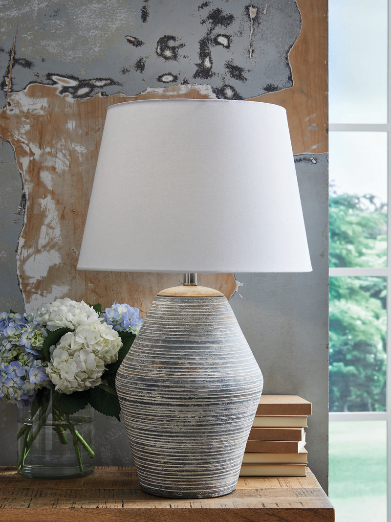 Evee Outdoor & More - Ashley Furniture - Lawrock Lighting - Terracotta Table Lamp (1/CN) / Antique Blue - L100834
