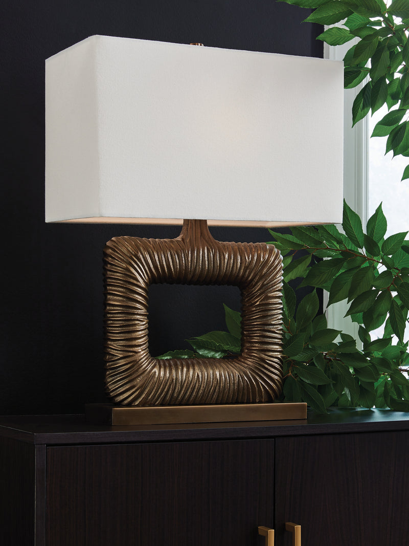 Evee Outdoor & More - Ashley Furniture - Garronby Lighting - Metal Table Lamp (1/CN) / Antique Brass Finish - L207604