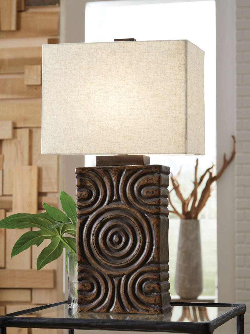 Evee Outdoor & More - Ashley Furniture - Heathbury Lighting - Paper Table Lamp (1/CN) / Antique Brown - L235964