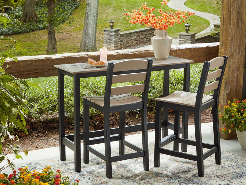 Evee Outdoor & More - Ashley Furniture - Shoreline Beach Outdoor - Counter Table Set (3/CN) / Black/Beige - PCP221-113