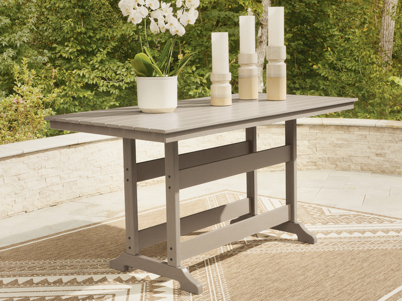 Evee Outdoor & More - Ashley Furniture - Seacliff Beach Outdoor - RECT COUNTER TABLE W/UMB OPT / Medium Brown - PCP228-642