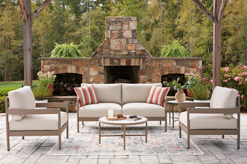 Evee Outdoor & More - Ashley Furniture - Bluff Trail Outdoor - Love/Chairs/Tables Set (5/CN) - PCP383-080