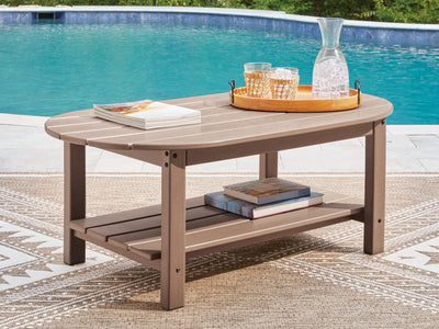 Evee Outdoor & More - Ashley Furniture - Grover Beach Outdoor - Oval Cocktail Table / Driftwood - PCP422-700