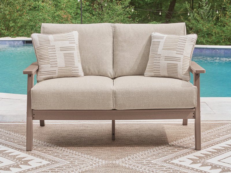 Evee Outdoor & More - Ashley Furniture - Grover Beach Outdoor - Loveseat w/Cushion / Driftwood - PCP422-835