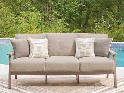 Evee Outdoor & More - Ashley Furniture - Grover Beach Outdoor - Sofa with Cushion / Driftwood - PCP422-838