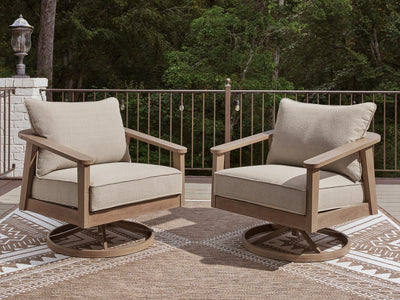 Evee Outdoor & More - Ashley Furniture - Harmony Headlands Outdoor - Swivel Lounge w/ Cushion / Natural/Gray - PCP428-821