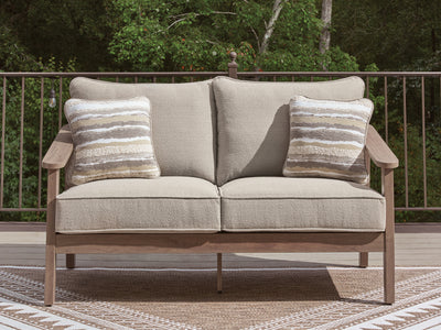Evee Outdoor & More - Ashley Furniture - Harmony Headlands Outdoor - Loveseat w/Cushion / Natural/Gray - PCP428-835