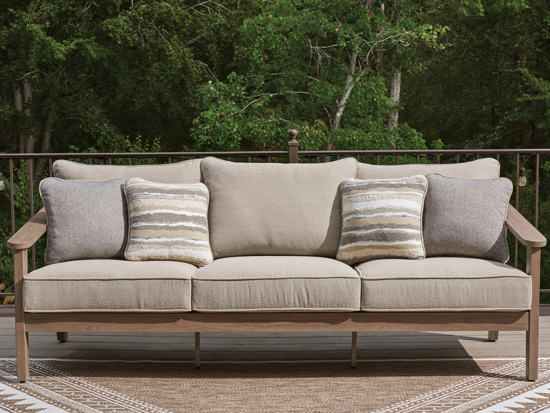 Evee Outdoor & More - Ashley Furniture - Harmony Headlands Outdoor - Sofa with Cushion / Natural/Gray - PCP428-838