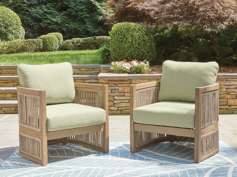 Evee Outdoor & More - Ashley Furniture - Serena Shores Outdoor - Sofa with Cushion / Beige/Green - PCP604-838