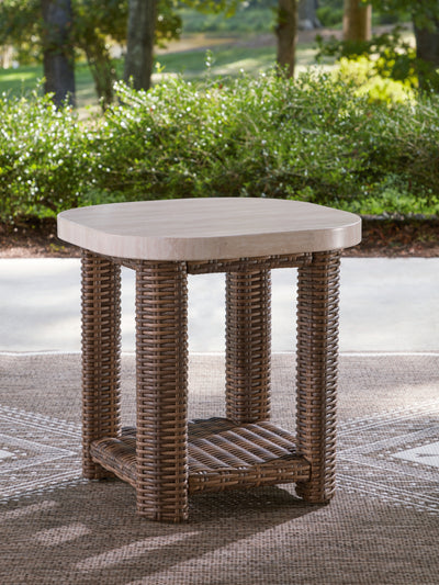 Evee Outdoor & More - Ashley Furniture - Dolan Creek Outdoor - Square End Table / Beige/Brown - PCP610-702