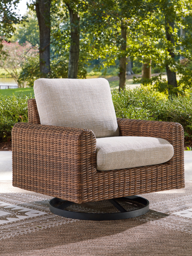 Evee Outdoor & More - Ashley Furniture - Dolan Creek Outdoor - Swivel Lounge w/ Cushion / Gray/Brown - PCP610-821