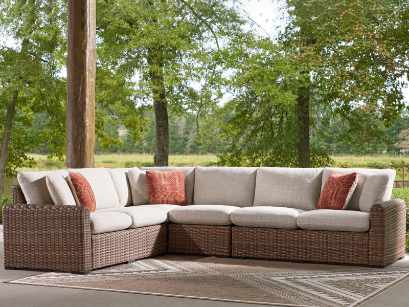 Evee Outdoor & More - Ashley Furniture - Dolan Creek Outdoor - 4-Piece Outdoor Sectional / Beige/Brown - PCP610P2