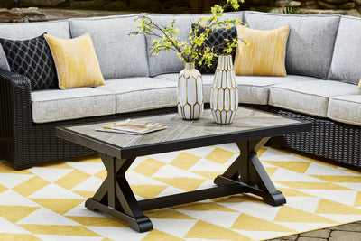Evee Outdoor & More - Ashley Furniture - Beachcroft Outdoor - Rectangular Cocktail Table / Black/Light Gray - P792-701