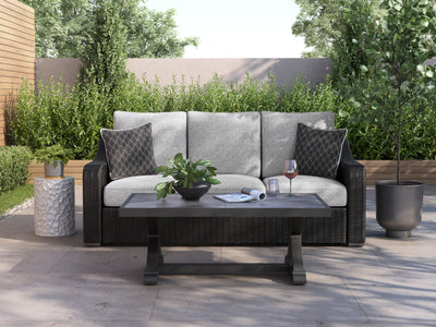 Evee Outdoor & More - Ashley Furniture - Beachcroft Outdoor - Sofa with Cushion / Black/Light Gray - P792-838