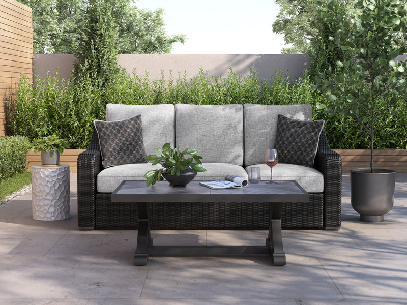Evee Outdoor & More - Ashley Furniture - Beachcroft Outdoor - Sofa with Cushion / Black/Light Gray - P792-838