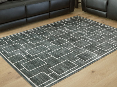 Evee Outdoor & More - Ashley Furniture - Elderland Rug - Washable 5' x 7' Area Rug / Black/Gray - R407402