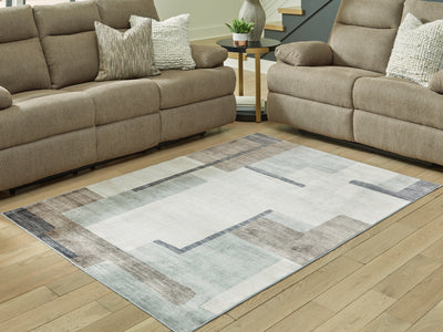 Evee Outdoor & More - Ashley Furniture - Larkport Rug - Washable 8' x 10' Area Rug / Cream/Brown/Gray - R407411