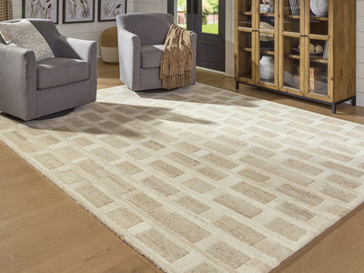 Evee Outdoor & More - Ashley Furniture - Lisgrove Rug - 7'8" x 10' Area Rug / Tan/Brown/White - R407711
