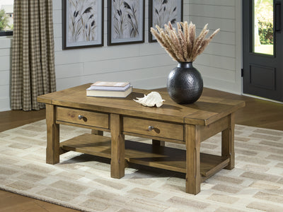 Evee Outdoor & More - Ashley Furniture - Vandenmore Coffee Table - Rectangular Cocktail Table / Medium Brown - T539-1