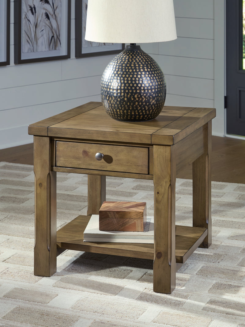 Evee Outdoor & More - Ashley Furniture - Vandenmore End Table - Rectangular End Table / Medium Brown - T539-3