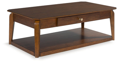 Evee Outdoor & More - Ashley Furniture - Trenmour Coffee Table - Rectangular Cocktail Table / Medium Brown - T596-1