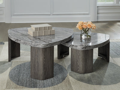 Evee Outdoor & More - Ashley Furniture - Surmour Stacked Coffee Table - Stacked Cocktail Table / Gray/Brown - T600-0
