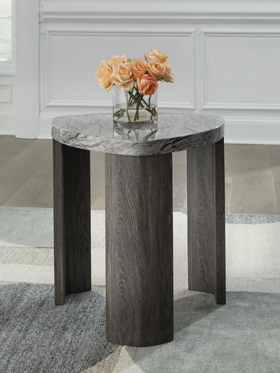 Evee Outdoor & More - Ashley Furniture - Surmour End Table - Triangle End Table / Gray/Brown - T600-6