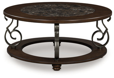 Evee Outdoor & More - Ashley Furniture - Frallyn Coffee Table - Round Cocktail Table / Dark Brown - T623-8
