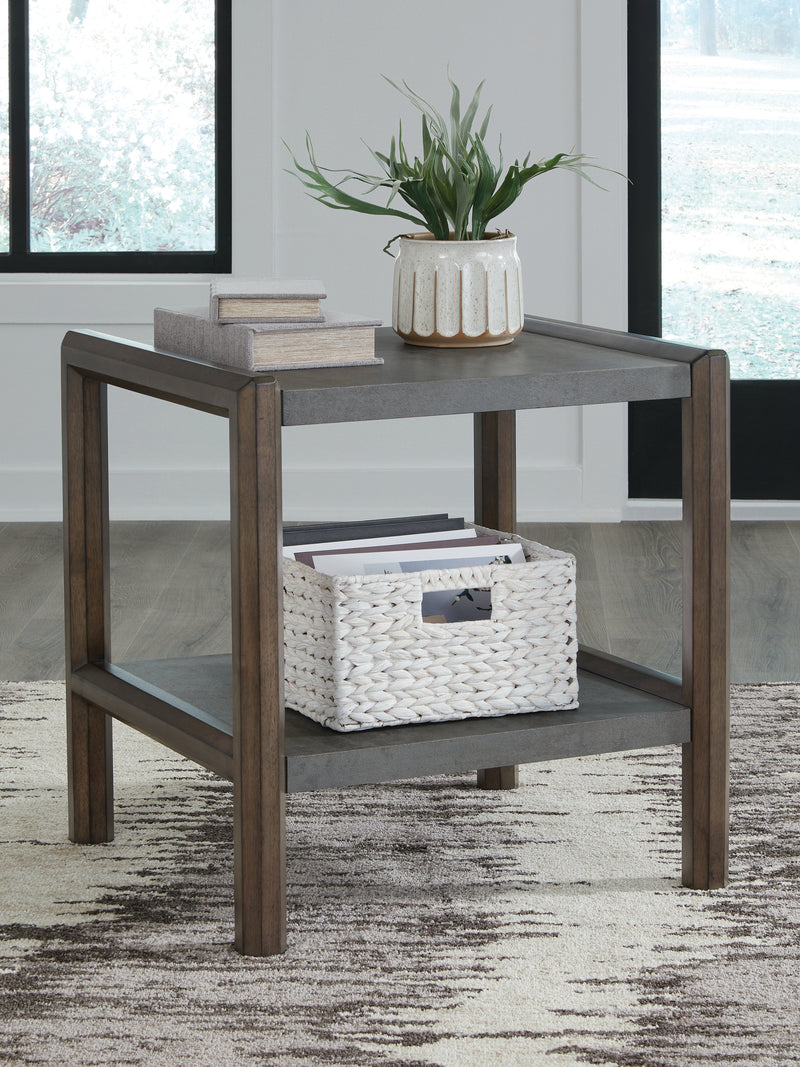 Evee Outdoor & More - Ashley Furniture - Kallenny End Table - Rectangular End Table / Brown/Gray - T669-3