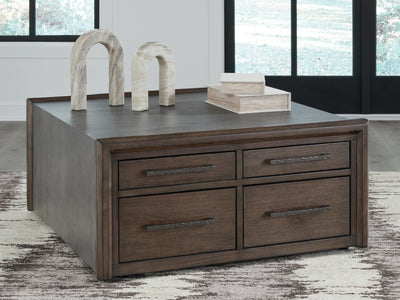 Evee Outdoor & More - Ashley Furniture - Kallenny Coffee Table - Square Cocktail Table / Brown/Gray - T669-8