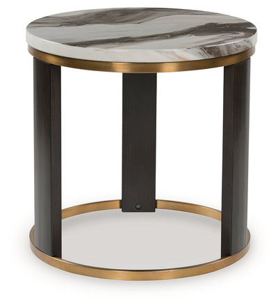 Evee Outdoor & More - Ashley Furniture - Jazmore End Table - Round End Table / Brown/Brass Finish - T671-6
