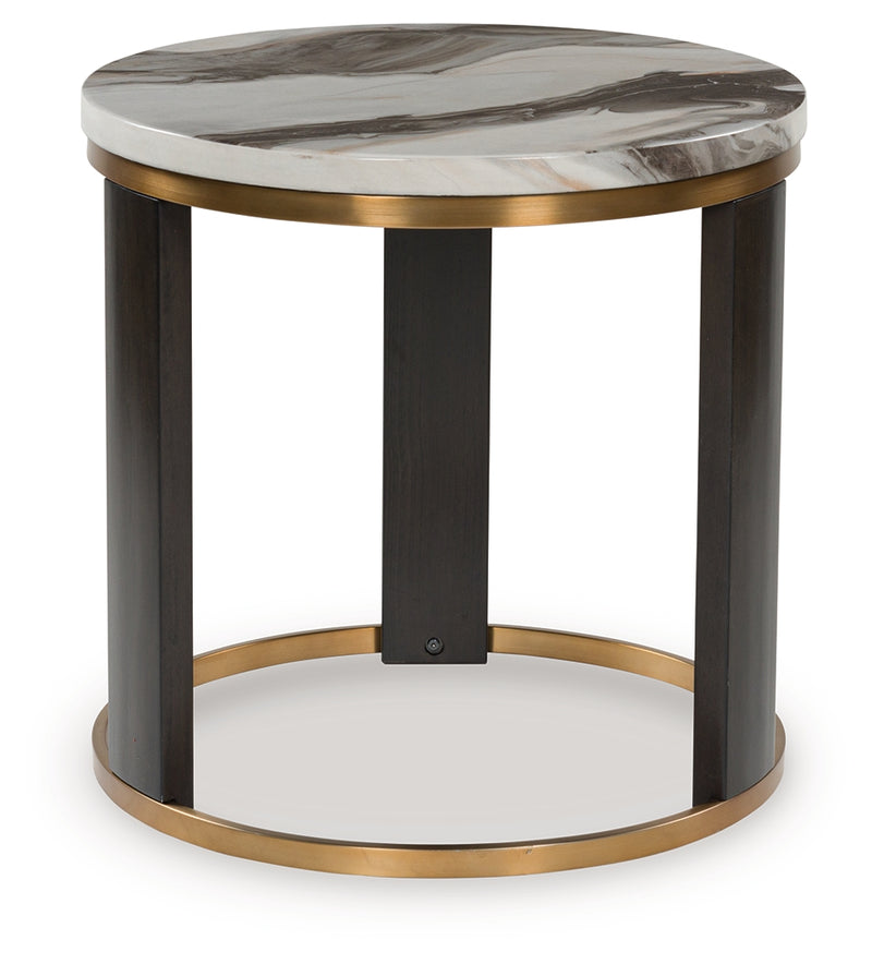 Evee Outdoor & More - Ashley Furniture - Jazmore End Table - Round End Table / Brown/Brass Finish - T671-6