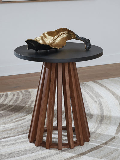 Evee Outdoor & More - Ashley Furniture - Kallari End Table - Round End Table / Warm Brown/Black - T737-6