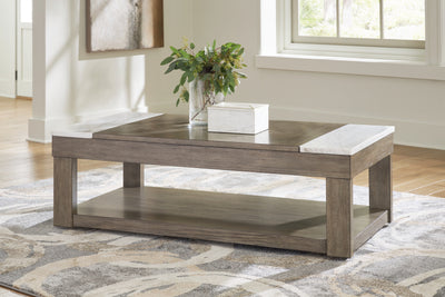 Evee Outdoor & More - Ashley Furniture - Loyaska Lift-Top Coffee Table - Lift Top Cocktail Table / Grayish Brown/White - T854-9