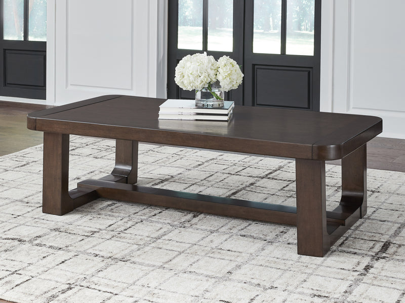 Evee Outdoor & More - Ashley Furniture - Breckington Coffee Table - Rectangular Cocktail Table / Dark Brown - T856-1