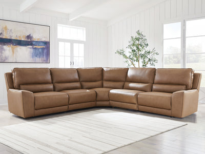 Evee Outdoor & More - Ashley Furniture - DeepWakes Sectional - 5-Piece Power Reclining Sectional / Caramel - PCU62606S8