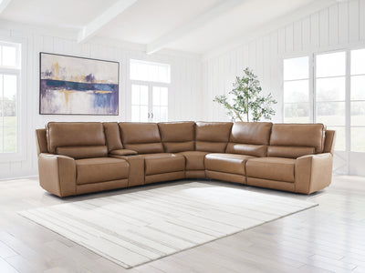 Evee Outdoor & More - Ashley Furniture - DeepWakes Sectional - 6-Piece Reclining Sectional with Storage Console / Caramel - PCU62606S36