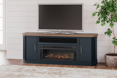 Evee Outdoor & More - Ashley Furniture - Landocken 83" TV Stand - 83" / Brown/Blue - W402-68