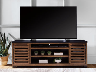 Evee Outdoor & More - Ashley Furniture - Kallari 84" TV Stand - 84" / Warm Brown/Black - W737-78