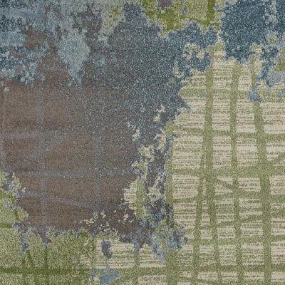 10'X13' Green Blue Machine Woven Abstract Indoor Area Rug